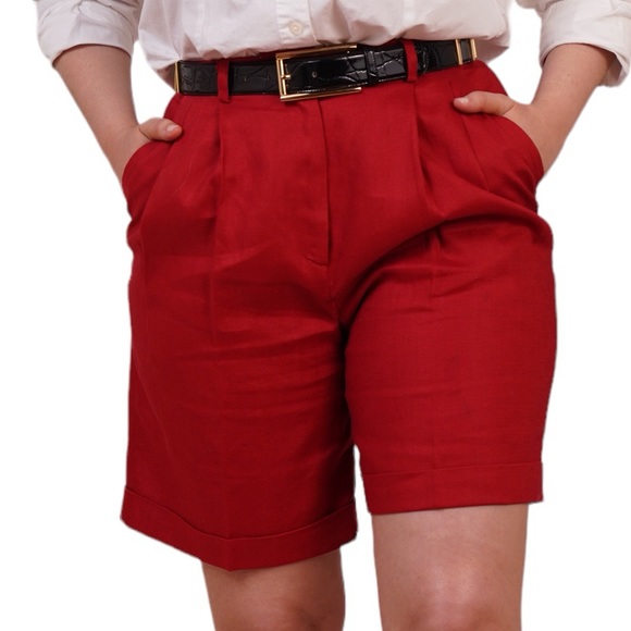Linen blended red Bermudas short sizes 8, summer linen blended Bermuda - Picture 1 of 16